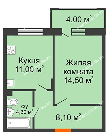 1 комнатная квартира 39,9 м² в ЖК Цветы 2, дом № 4