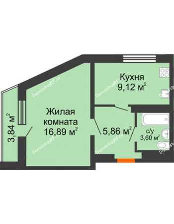 1 комнатная квартира 36,62 м² в ЖК Журавли, дом №2