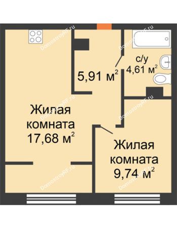 2 комнатная квартира 37,94 м² в ЖК Европейский берег, дом ГП-9 "Дом Монако"