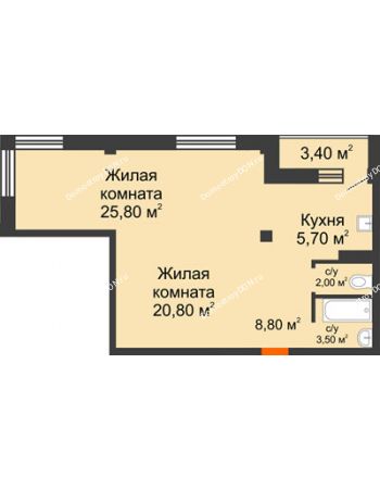2 комнатная квартира 68,3 м² - ЖК Южная Башня