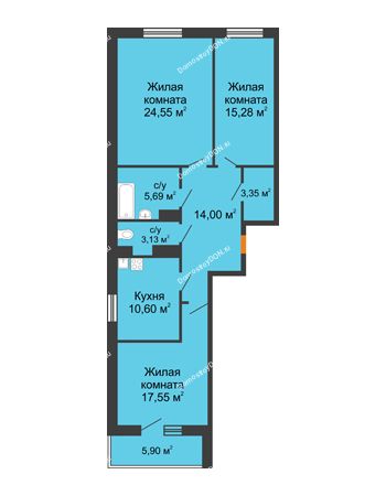 3 комнатная квартира 97,1 м² в ЖК Сокол Градъ, дом Литер 7