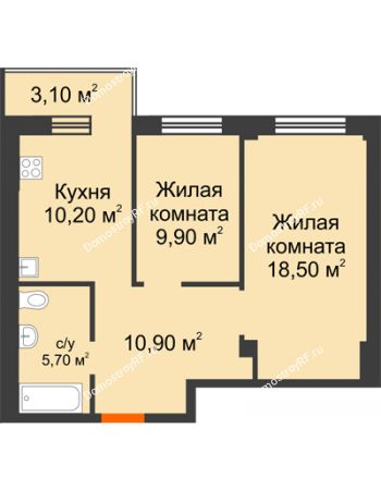 2 комнатная квартира 56,13 м² в Микрорайон Европейский, дом №9 блок-секции 1,2