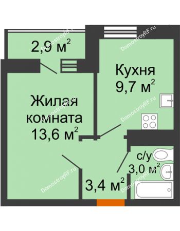 1 комнатная квартира 29,7 м² в ЖК Грани, дом Литер 4