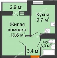 1 комнатная квартира 29,7 м² в ЖК Грани, дом Литер 4 - планировка