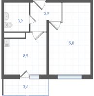 1 комнатная квартира 32,8 м² в ЖК Левенцовка парк, дом Корпус 8-12.1 - планировка