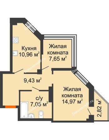 2 комнатная квартира 48,62 м² в ЖК Чернавский, дом 2 этап 
