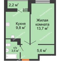 1 комнатная квартира 33,7 м² в ЖК SkyPark (Скайпарк), дом Литер 1, корпус 2, 1 этап - планировка