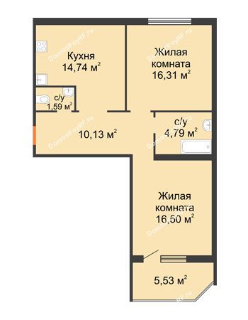 2 комнатная квартира 64,76 м² в ЖК Квартет, дом ГП-227