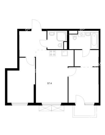 2 комнатная квартира 57,4 м² в ЖК Савин парк, дом корпус 10