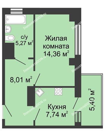 1 комнатная квартира 37 м² в ЖК Мега, дом № 116, секция 2