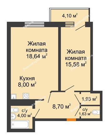 2 комнатная квартира 59,71 м² в ЖК Сокол на Оганова, дом Литер 2