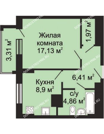 1 комнатная квартира 40,93 м² - ЖК Гелиос