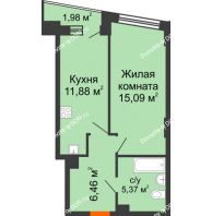 1 комнатная квартира 39,79 м² в ЖК Рубин, дом Литер 2 - планировка