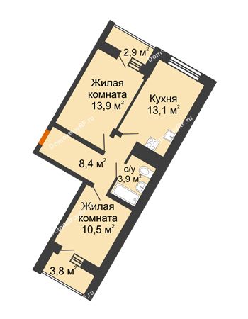 2 комнатная квартира 49,8 м² в ЖК Грани, дом Литер 5