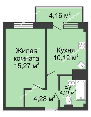 1 комнатная квартира 38,04 м² - ЖК Парк Островского