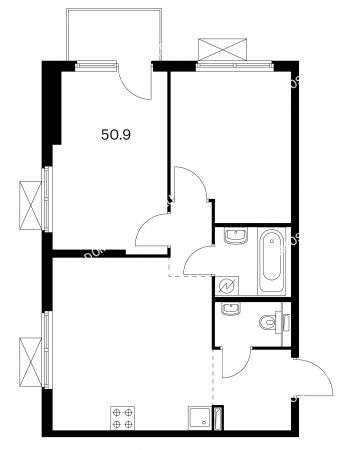 2 комнатная квартира 50,9 м² в ЖК Савин парк, дом корпус 4