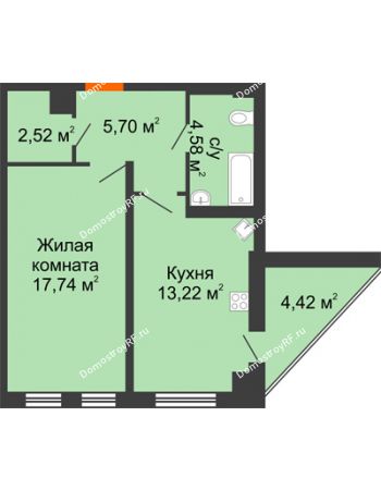 1 комнатная квартира 45,97 м² - ЖД Дом Философа