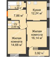 2 комнатная квартира 60,19 м², ЖД Жизнь - планировка
