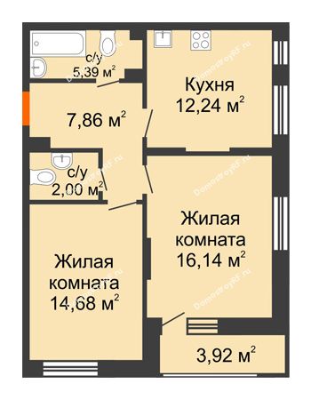 2 комнатная квартира 60,19 м² - ЖД Жизнь