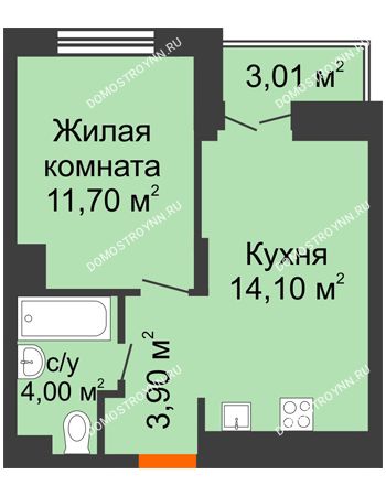 1 комнатная квартира 35,25 м² в ЖК КМ Анкудиновский Парк, дом № 16