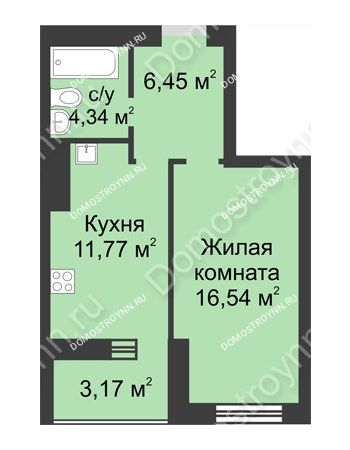 1 комнатная квартира 42,27 м² - ЖК Буревестник