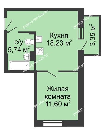 1 комнатная квартира 38,92 м² в ЖК Красная поляна, дом № 6