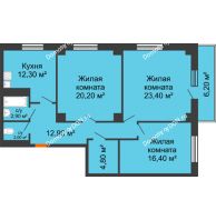3 комнатная квартира 96,51 м² в ЖК Сокол Градъ, дом Литер 3 - планировка