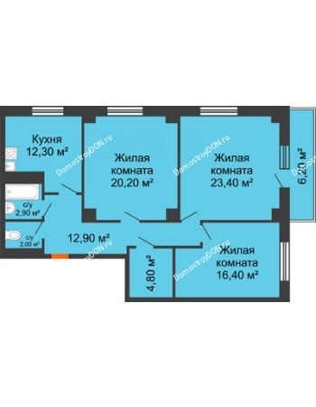 3 комнатная квартира 96,51 м² в ЖК Сокол Градъ, дом Литер 3 (6)