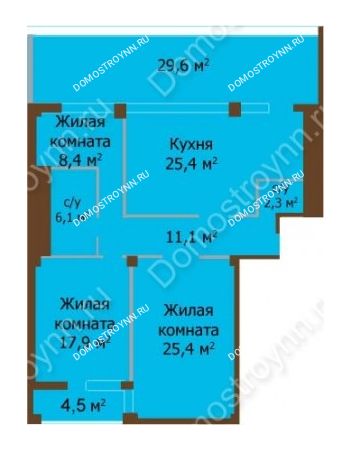 3 комнатная квартира 96,6 м² - ЖК Бояр Палас