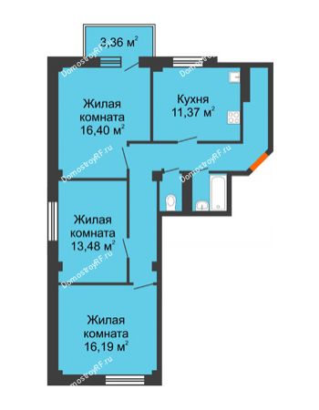 3 комнатная квартира 84,1 м² в ЖК Ясный, дом № 10