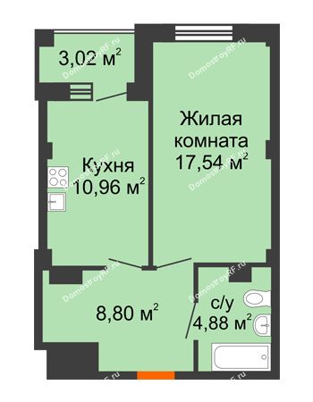 1 комнатная квартира 43,69 м² в Жилой район Берендей, дом № 14