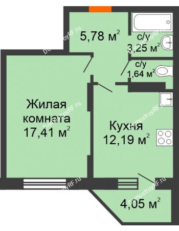 1 комнатная квартира 44,32 м² в ЖК Московский, дом № 1