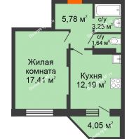 1 комнатная квартира 44,32 м² в ЖК Московский, дом № 1 - планировка