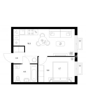 1 комнатная квартира 33,3 м² в ЖК Савин парк, дом корпус 9