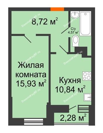 1 комнатная квартира 41,2 м² в ЖК Россинский парк, дом Литер 2