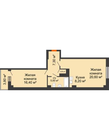 2 комнатная квартира 59,31 м² в ЖК Сокол Градъ, дом Литер 3 (6)