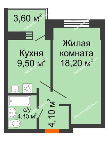 1 комнатная квартира 39,5 м² - ЖК Zапад (Запад)