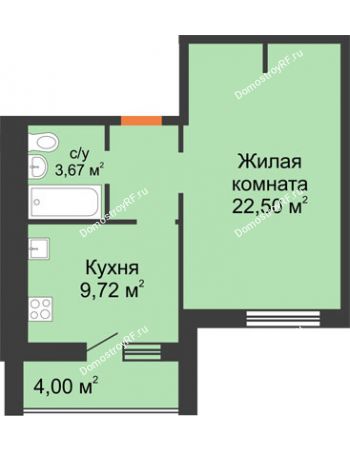 1 комнатная квартира 43,24 м² в ЖК Новая Самара, дом № 44