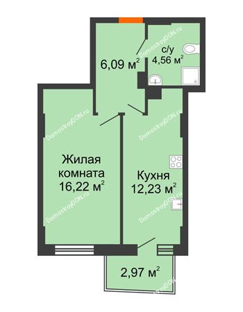 1 комнатная квартира 39,81 м² в ЖК Сердце Ростова 2, дом Литер 8