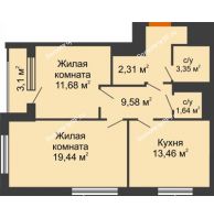 2 комнатная квартира 63,01 м², ЖК Гран-При - планировка