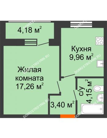 1 комнатная квартира 38,95 м² в ЖК Подкова на Гагарина, дом № 2
