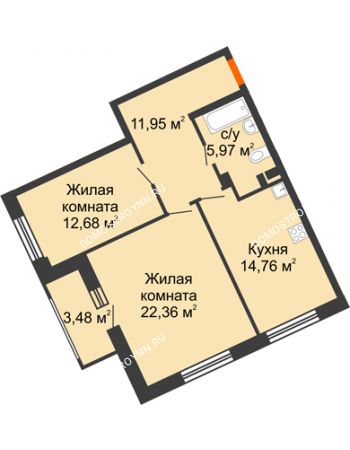 2 комнатная квартира 67,72 м² - ЖД Коллекция