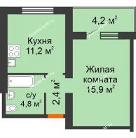 1 комнатная квартира 38,5 м² в Жилой район Волгарь, дом № 1, 15 квартал,  5А микрорайон - планировка
