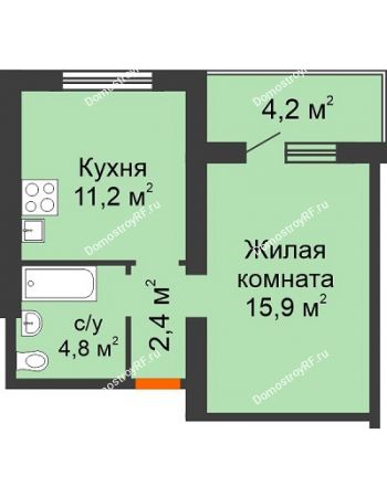 1 комнатная квартира 38,5 м² в Жилой район Волгарь, дом № 1, 15 квартал,  5А микрорайон