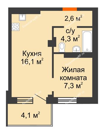 2 комнатная квартира 31,5 м² в ЖК Серебряный, дом № 3