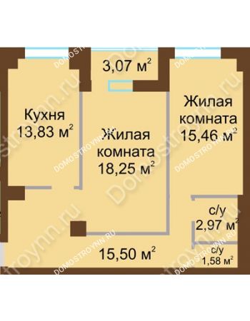 2 комнатная квартира 68,7 м² - ЖК Грани