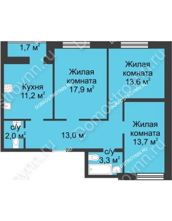 3 комнатная квартира 76,4 м² - ЖК Дом на Иванова