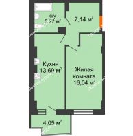 1 комнатная квартира 42,99 м² в ЖК Сердце Ростова 2, дом Литер 8 - планировка