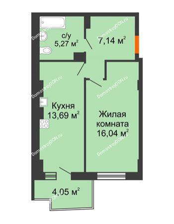 1 комнатная квартира 42,99 м² в ЖК Сердце Ростова 2, дом Литер 8