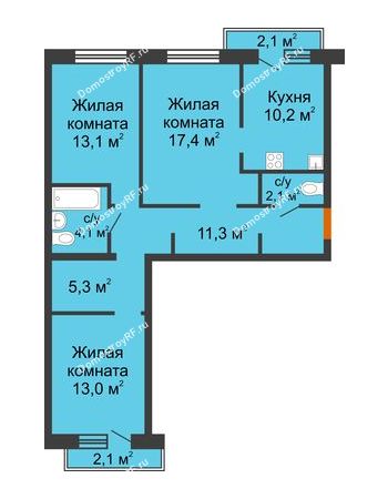 3 комнатная квартира 77,7 м² в ЖК Горки, дом 1 очередь